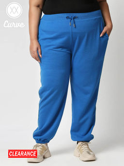 Twenty Dresses by Nykaa Fashion - Curve Blue Solid Ankle Basics Jogger Pants