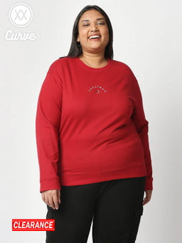 Twenty Dresses by Nykaa Fashion - Curve Red Solid Crew Neck Basics Sweatshirt
