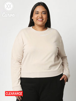 Twenty Dresses by Nykaa Fashion - Curve Beige Solid Crew Neck Basics Sweatshirt