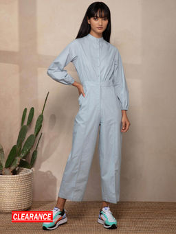 Twenty Dresses by Nykaa Fashion - Blue Solid Mandarin Neck Jumpsuit