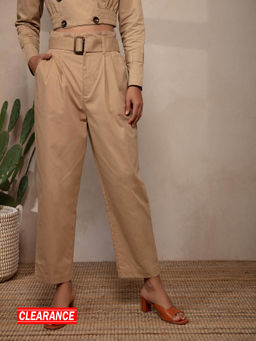 Twenty Dresses by Nykaa Fashion - Beige Solid Straight Pants With Belt