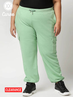 Twenty Dresses by Nykaa Fashion - Curve Green Solid Ankle Basics Jogger Pants