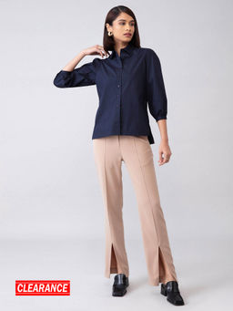 Twenty Dresses by Nykaa Fashion - Work Navy Blue Solid Collar Neck Top