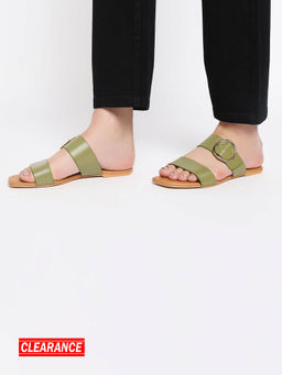 Twenty Dresses by Nykaa Fashion - Green Square Toe Buckle Detail Sliders