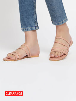 Twenty Dresses by Nykaa Fashion - Pink Textured Strappy Square Toe Flats