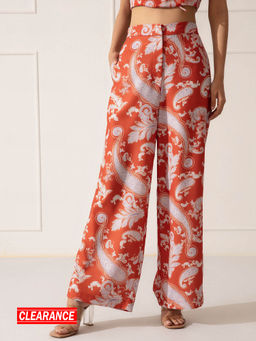 Twenty Dresses by Nykaa Fashion - Rust Multicolor Printed Flared Pants