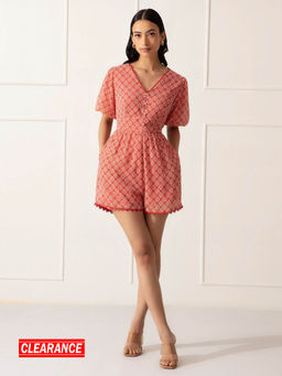 Twenty Dresses by Nykaa Fashion - Red Printed V Neck Playsuit