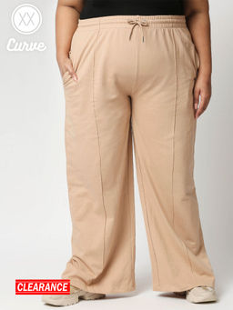 Twenty Dresses by Nykaa Fashion - Curve Beige Solid Straight Basics Sweat Pants