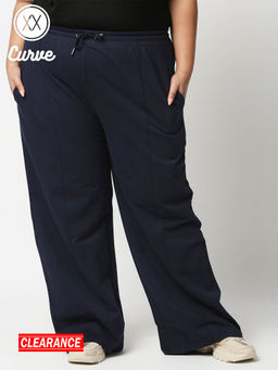 Twenty Dresses by Nykaa Fashion - Curve Navy Blue Solid Straight Basics Sweat Pants
