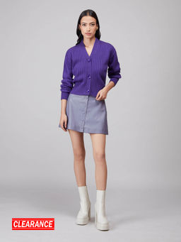 Twenty Dresses by Nykaa Fashion - Purple Solid Crop Cardigan