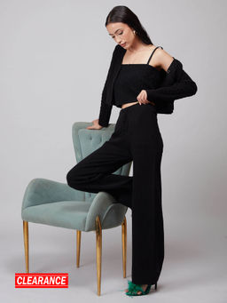 Twenty Dresses by Nykaa Fashion - Black Solid Top And Cardigan (Set of 2)