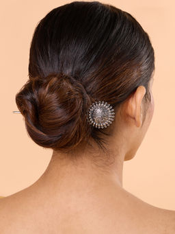 Azai by Nykaa Fashion - Silver Oxidized Circular Shape Intricate Design Hair Pin
