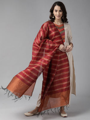 Indo Era Solid Red Straight Kurta Palazzo With Dupatta Set