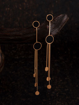 E2O - Contemporary Gold Tassels Earring Enclosed With Black Beads.
