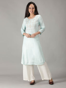 Kasya - Blue Kurta with Embroidered Yoke
