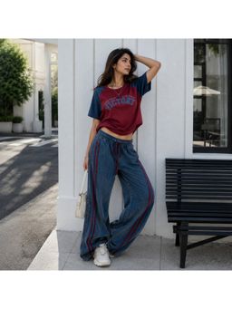 Loveable Creations By Muskan - Voyage Maroon Travel Street T-Shirt and Pant