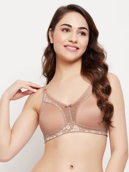 Clovia - Cotton Spandex Solid Non-Padded Full Cup Wire Free T-shirt Bra - Nude