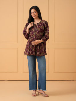 The Mom Store - Gul Paisley Embroidered Maternity and Nursing Top