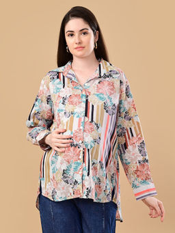 The Mom Store - Cream Classic Maternity and Nursing Oversized Shirt