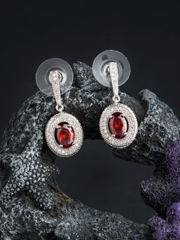 E2O - Contemporary Silver Plated Embellished With Ruby Colour Stone Drop Earring