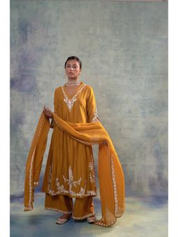Sonia Khatri - Mustard Bliss Kurta with Palazzo and Dupatta (Set of 3)