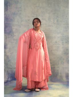 Sonia Khatri - Peachy Pink Divine Kurta with Palazzo and Dupatta (Set of 3)