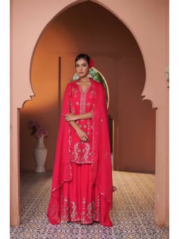 Sonia Khatri - Pink Dahlia Sharara with Kurta and Dupatta (Set of 3)