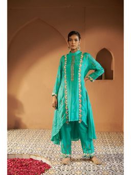 Sonia Khatri - Turquoise High-Low Kurta with Pant (Set of 2)