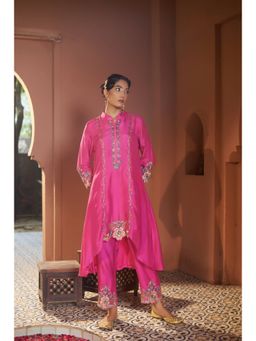 Sonia Khatri - Pink Petunia High-Low Kurta with Pant and Dupatta (Set of 2)