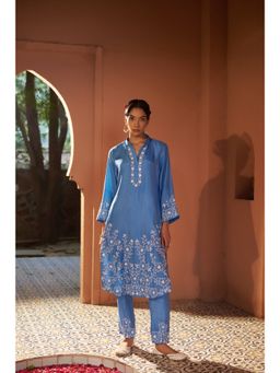 Sonia Khatri - Blue Embroidered Kurta with Pant (Set of 2)