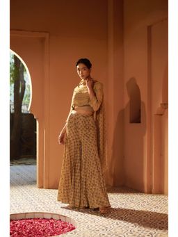 Sonia Khatri - Beige Floral Printed Sharara with Blouse and Inner and Dupatta (Set of 4)