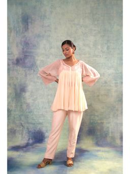 Sonia Khatri - Peach Puff Serenity Top with Pant and Inner (Set of 3)