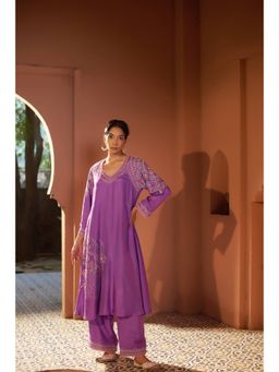 Sonia Khatri - Viola Purple Pankhudi Long Kurta with Palazzo (Set of 2)