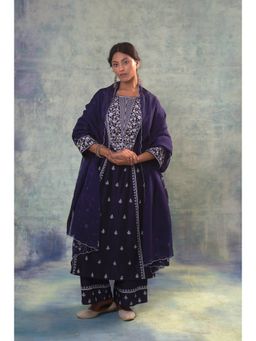 Sonia Khatri - Blue Ebony Clay Resham Kurta with Palazzo and Dupatta (Set of 3)