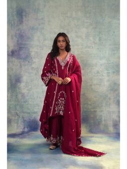 Sonia Khatri - Wine Zari Grace Kurta with Palazzo and Dupatta (Set of 3)