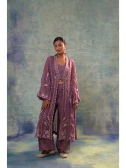 Sonia Khatri - Lavender Organza Jacket with Blouse and Palazzo (Set of 3)