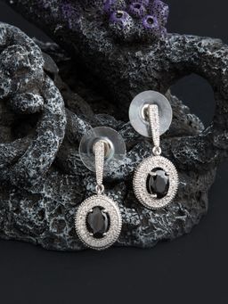 E2O - Contemporary Silver Plated Embellished With Jet Colour Stone Drop Earring