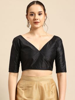 FLAHER - Black Art Silk Stitched Blouse