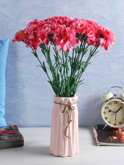 Fourwalls - Artificial Single Carnation Flower Sticks for Decor (45cm Tall, Pack of 15, Dark-Pink)