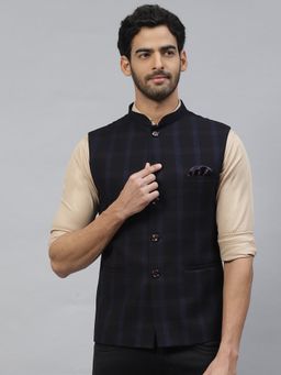 ESSAS club - Men Dark Purple Nehru Jacket With Dual Tone Checks