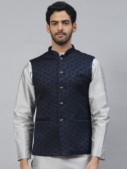 ESSAS club - Men Blue Nehru Jacket With Floral Thread Work