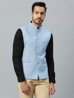 ESSAS club - Men Sky Blue Solid Nehru Jacket