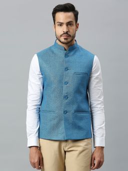 ESSAS club - Men Blue Solid Nehru Jacket