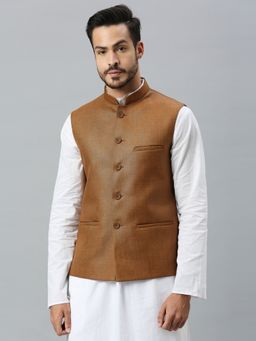ESSAS club - Men Tan Brown Solid Nehru Jacket