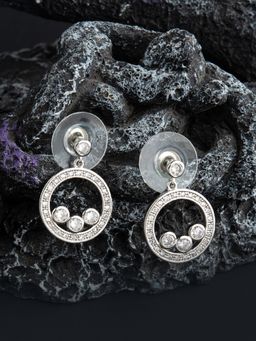 E2O - Contemporary Silver Plated Embellished With Jet Silver Stone Drop Earring