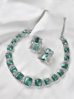 Peach Tassels - Green Necklace Stone Necklace and Earrings (Set of 2)