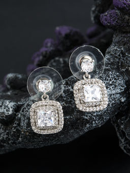 E2O - Contemporary Silver Plated Embellished With Silver Stone Drop Earring