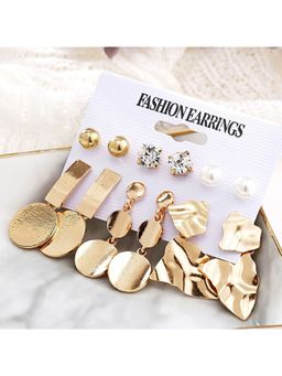 Yellow Chimes - Set Of 6 Gold-Plated Contemporary Drop Earrings