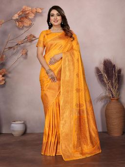 Elora - Women Orange Silk Woven Saree with Unstitched Blouse