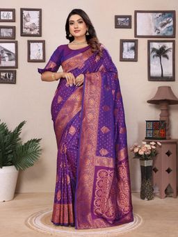 Elora - Women Purple Silk Woven Saree with Unstitched Blouse